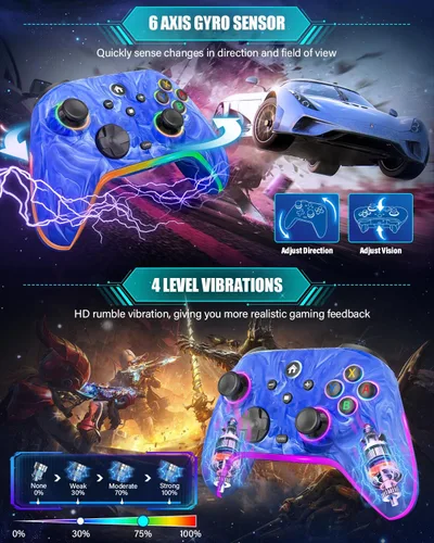 Vista 4 de Wireless Switch Controllers for Nintendo Switch/Lite/OLED/Switch 2, 1200mAh Rechargeable Pro Controller, 10 Colors LED Light up, Switch Turbo Remote