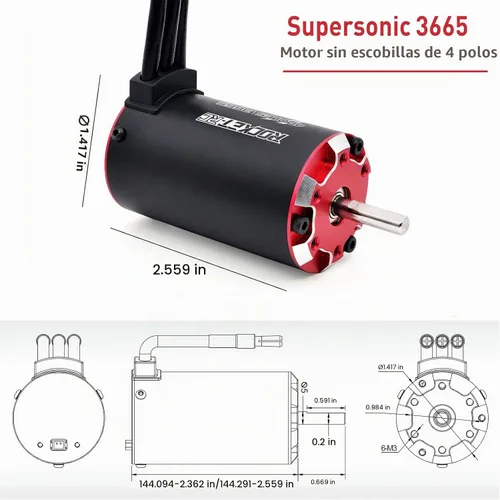 Vista 5 de Surpass RC Motor supersónico sin escobillas 3665 2200kv 4 polos y sensor de temperatura integrado motor y puerto de sensor para 1/10 vehículo RC