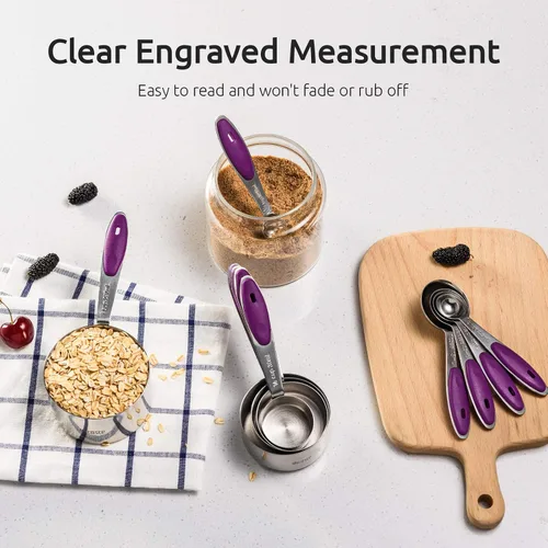 Vista 6 de U-Taste Juego de tazas y cucharas medidoras de acero inoxidable 18/8 y juego de pinzas de cocina de alta resistencia al calor de 600ºF (morado)