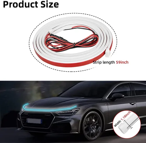 Vista 2 de Ziciner Tira de luz para capó de automóvil, tira LED flexible de 59 pulgadas, impermeable, luces de circulación diurna, accesorios universales