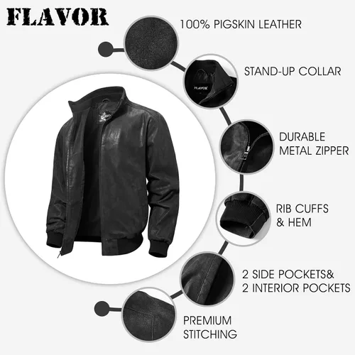 Vista 5 de FLAVOR Chaqueta casual bomber de cuero real para hombre