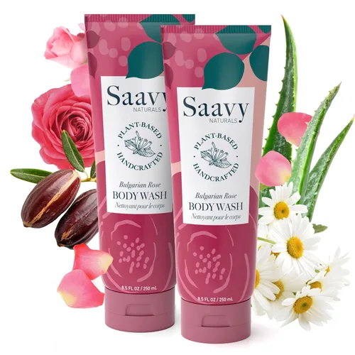 Vista 15 de Saavy Naturals Gel de baño Gel de ducha vegano sin gluten Jabón corporal natural y orgánico 8 onzas (rosa búlgara)