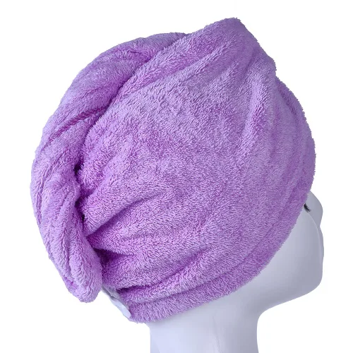 Vista 3 de YYXR Toalla de secado de pelo de microfibra ultra absorbente torsión turbante de pelo de secado Cap Envoltura para el cabello Púrpura