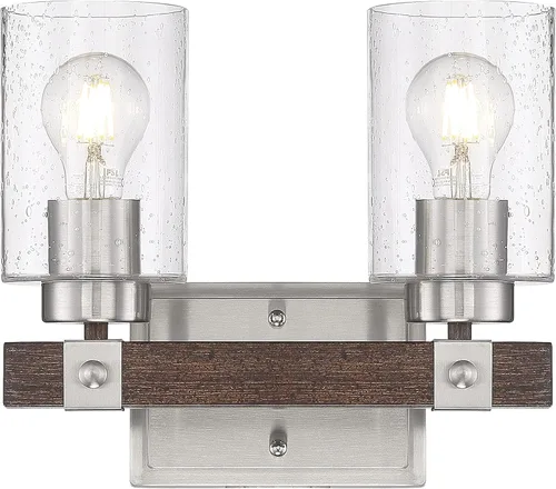 Vista 2 de Nuvo 60/6962 - Acabado de madera de níquel cepillado y nuez moscada con vidrio transparente sembrado, 2 luces