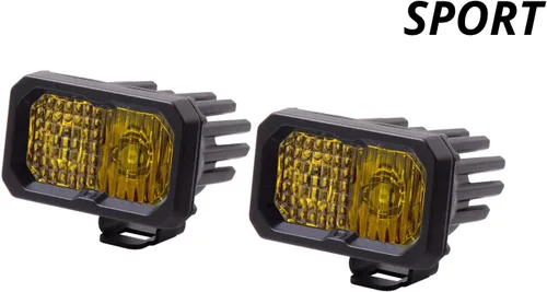 Vista 2 de Diode Dynamics C2 1.0 SAE Pod LED deportivo estándar amarillo (par), Combo con retroiluminación ámbar