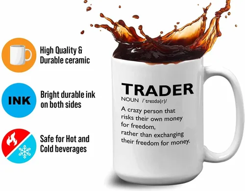 Vista 4 de Taza de café del mercado de valores – Definición del comerciante Crazy Person – Day Trader Brokers Asesor financiero Inversor Ahorro de oficina