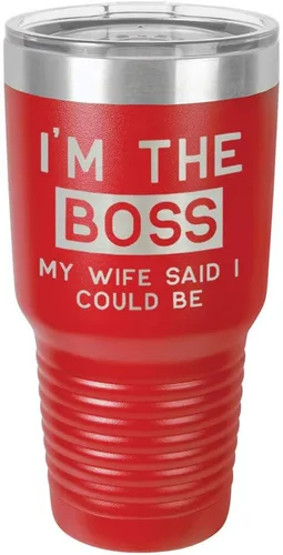 Vista 15 de I'M The BOSS MY WIFE SAID I COULD BE 30 oz vaso con paja y tapa superior deslizante de acero inoxidable taza de viaje de acero inoxidable