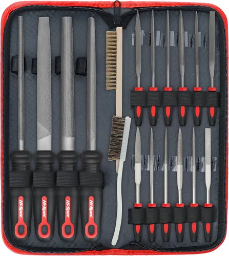 Vista 10 de Hi-Spec Juego de 3 limas manuales de metal. Limas de acero grandes. Plana, redonda y semirredonda para manualidades, trabajo de metal y madera