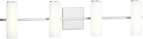 Vista 2 de Progress Lighting Colonnade LED Collection - Lámpara de tocador de baño de cristal blanco grabado con 4 luces, cromo pulido
