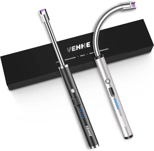 Vista 12 de VEHHE - Encendedor de velas eléctrico, encendedor de arco recargable con batería LED, pantalla de batería, cuello flexible largo, USB, encendedores