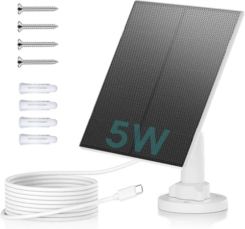 Vista 10 de ZUMIMALL Panel solar de 3 W para cámara de exterior inalámbrica, X2/X1/F5, panel solar impermeable IP66 con cable de carga tipo C de 10 pies, fuente