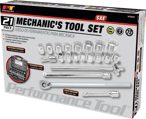 Vista 5 de Performance Tool W34904 Juego de llaves SAE de 3/4 pulgadas, 21 piezas, 1 paquete