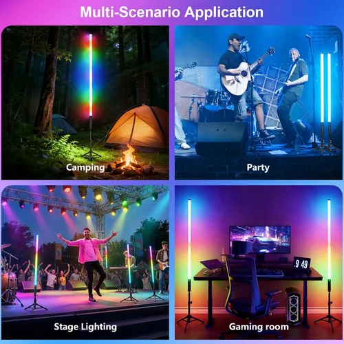 Vista 7 de LUXCEO Paquete de 2 barras de luz de tubo RGB (2.8 pies) con soporte, varilla de luz LED de video alimentada por batería para DJ y fotografía