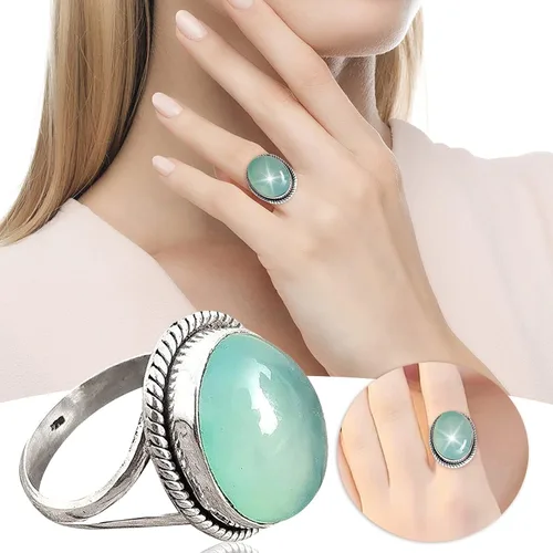 Vista 2 de Anillo de cristal con patrón vintage de jade para propuesta de cumpleaños, novia, anillo de fiesta de compromiso (verde menta, 9)