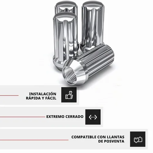 Vista 5 de White Knight Tuercas dúplex M14x1.50 con llave (para ruedas de posventa), instalación EZ, acero al carbono duradero con elegante acabado cromado