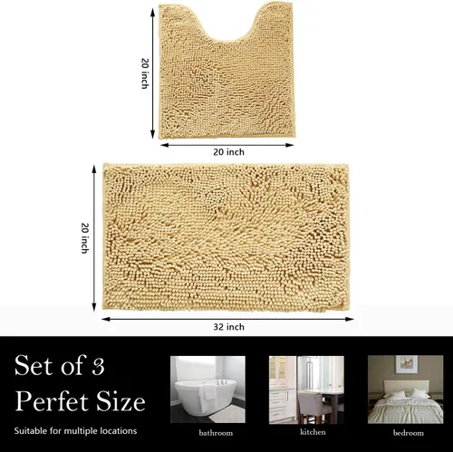 Vista 2 de Juego de 2 tapetes de baño de chenilla, superabsorbentes, con fuerte respaldo antideslizante de PVC, tapetes de baño para baño, peludos
