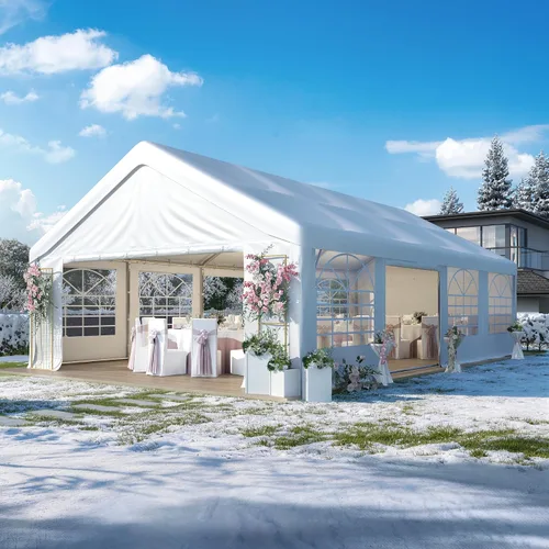 Vista 14 de GARTOO Carpa para Fiestas y Cochera de 13' x 26' - Cenador Resistente para Bodas al Aire Libre con 4 Bolsas de Arena, Toldo de Refugio para Eventos