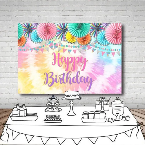 Vista 4 de MEHOFOND Telón de fondo de fotos de cumpleaños con diseño de teñido anudado, decoración de fiesta mexicana para niñas, decoración de fiesta