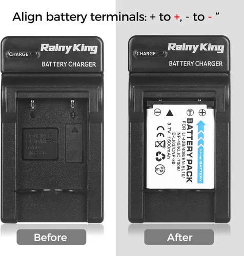 Vista 6 de Cargador de Batería Rainy King EN-EL10 para Nikon Coolpix S200, S203, S210, S220, S230, S3000, S4000, S500, S510, S5100, S520, S570 y Más, Reemplazo