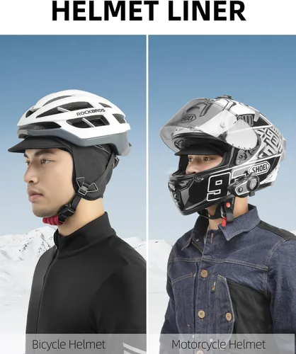 Vista 11 de ROCKBROS Gorras de ciclismo de invierno para hombres y mujeres, sombrero de ciclismo a prueba de viento con visera solar debajo del casco forro negro