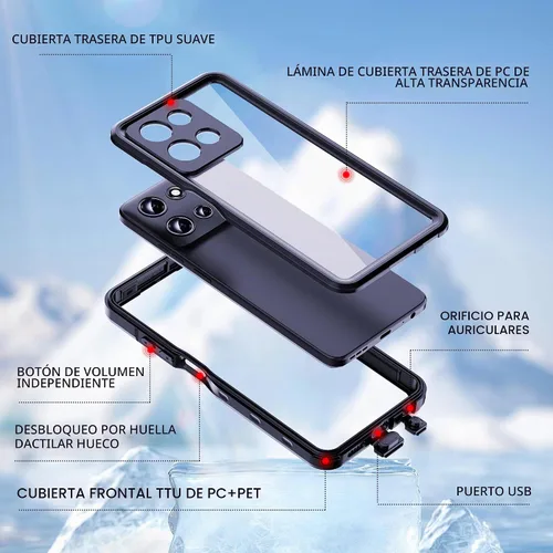 Vista 2 de Funda para Motorola Moto G 5G 2025 con protector de pantalla integrado, resistente a prueba de agua, de cuerpo completo, a prueba de polvo, a prueba