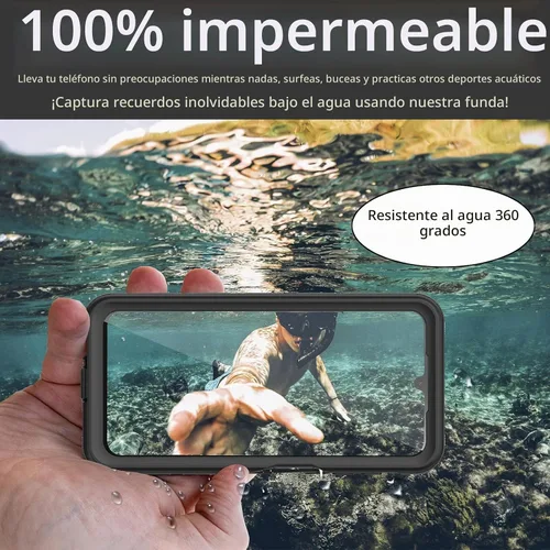 Vista 4 de Miimall Funda impermeable compatible con Samsung Galaxy A54 5G, protector de pantalla transparente HD integrado, parachoques completo a prueba