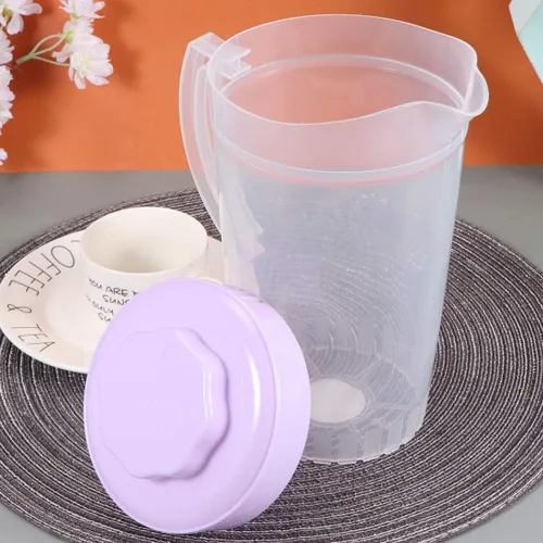 Vista 4 de Jarra de limonada para bebidas, tetera de jugo con tazas, hervidor de agua fría de plástico, jarra de agua transparente, jarra de té helado, jarra