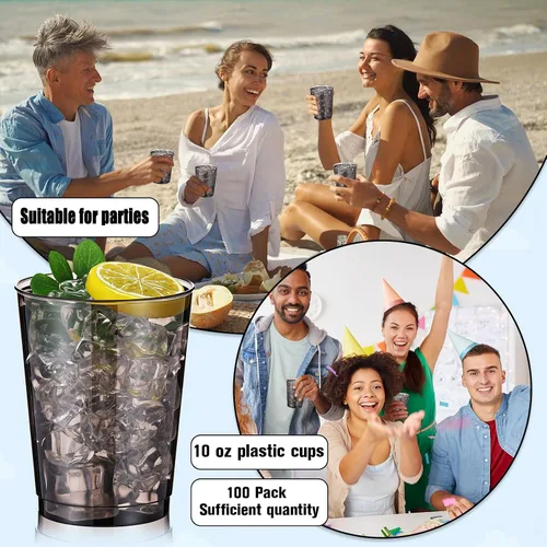 Vista 7 de Minatee 100 vasos de plástico desechables de lujo, vasos de cóctel de vino resistentes para graduaciones, bodas y fiestas de cumpleaños, vasos