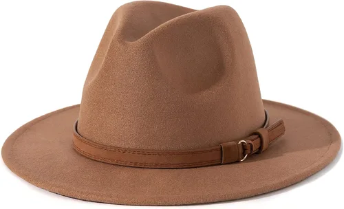 Vista 20 de Lisianthus Sombrero Fedora de ala ancha vintage para hombre y mujer con hebilla de cinturón Negro