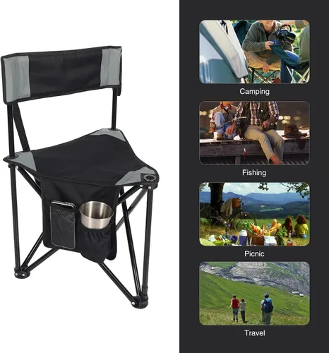 Vista 8 de REDCAMP Paquete de 2 Sillas de Camping con Trípode Plegables Ligeras, Asiento de Taburete Trípode Portátil de 3 Patas con Respaldo, Silla de Golf