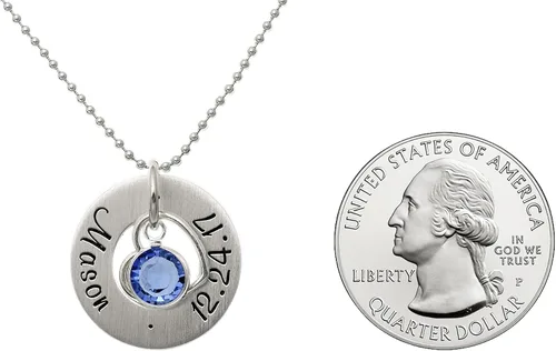 Vista 2 de Collar personalizado de plata de ley con corazón caprichoso. Personaliza un dije redondo. Elección de cadena de plata de ley. Regalo perfecto