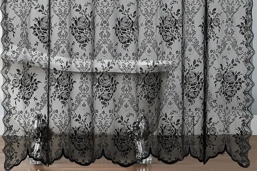 Vista 6 de Warm Home Designs Cortina de ducha negra con cenefa. LA Black 36 Negro