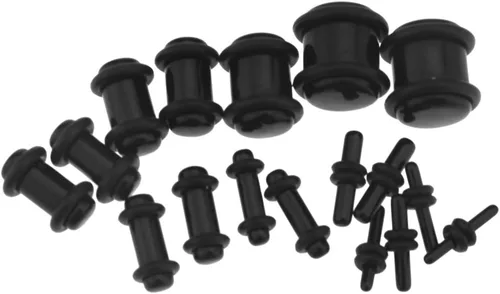 Vista 3 de Kit expansor de tapones para los oídos acrílicos negros, 36 unidades, dilatadores cónicos
