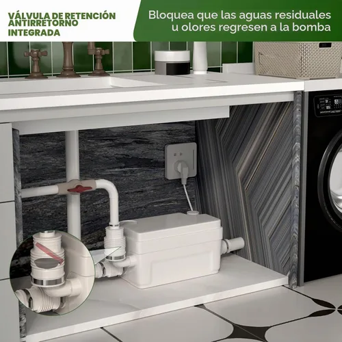 Vista 3 de Bomba de sumidero de ducha de 400 W, 20 pies/6m Upflush, 3 entradas, diseño