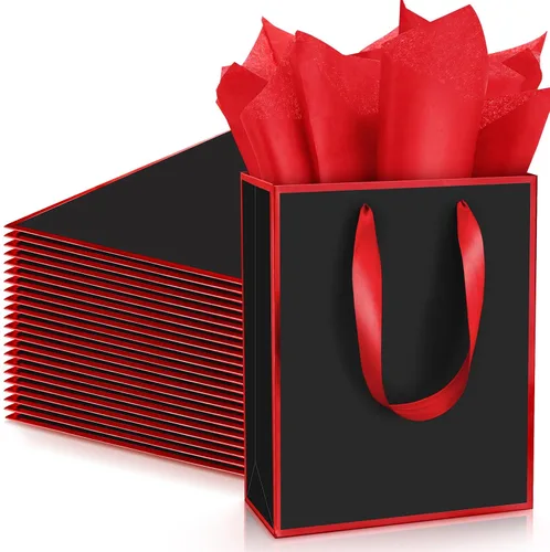 Vista 30 de Yeaqee Paquete de 24 bolsas de regalo de papel metálico con asa y tejido de 9 x 7 x 3.1 pulgadas, papel de aluminio dorado, bolsas de agradecimiento