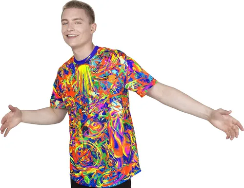 Vista 15 de aofmoka - Camiseta ultravioleta hecha a mano, reactiva a luz negra, con impresión decorativa Crema ácida