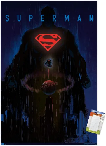 Vista 11 de DC Comics: Dark Artistic - Póster de pared de Superman, 22.4 pulgadas de largo x 14.7 pulgadas de ancho, versión enmarcada de madera de granero