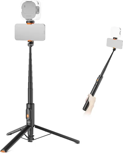 Vista 9 de NEEWER Basics PA991 Trípode selfie stick compatible con iPhone Samsung Android, trípode portátil de metal de 147 cm, ligero para viajes, soporte