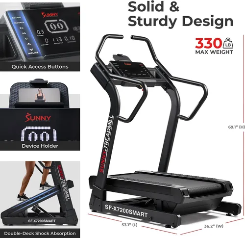 Vista 6 de Sunny Health & Fitness Walking Pad Treadmill with Handle, Manual Compact Foldable Design Walking Running Non-Slip Surface Treadmill with Fixed