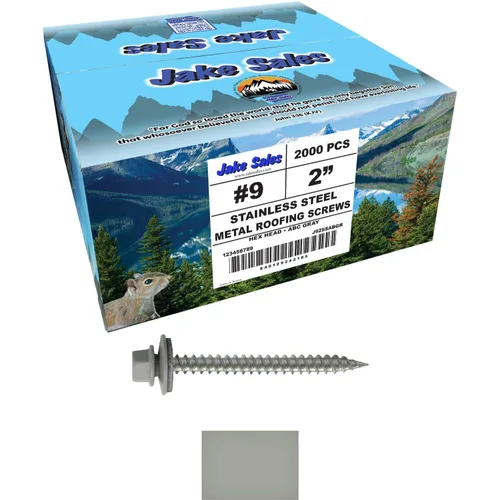 Vista 25 de 9 x 1 ABC Gray Stainless Steel Metal Roofing Screws - Hex Washer Head - Self-Piercing (SP) tip Metal to Wood siding Screws - EPDM Washer. 1 x 250