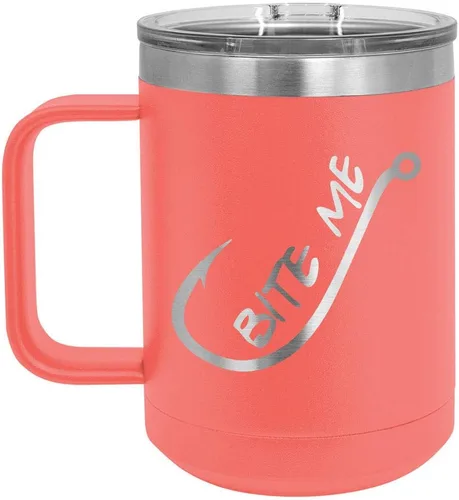 Vista 14 de BITE ME Negro 15 oz Taza de café w/tapa deslizante Taza de café de viaje aislada Ideas de regalos de cumpleaños o Navidad de mujeres u hombres