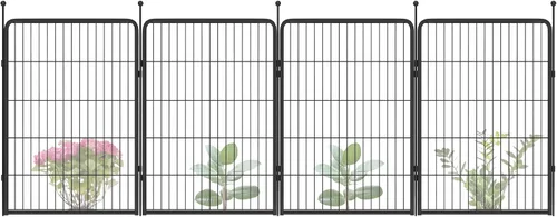 Vista 11 de FXW Valla de jardín al aire libre para el patio, 17 pulgadas de alto x 29.3 pies de largo, barrera de metal resistente para animales, para perros
