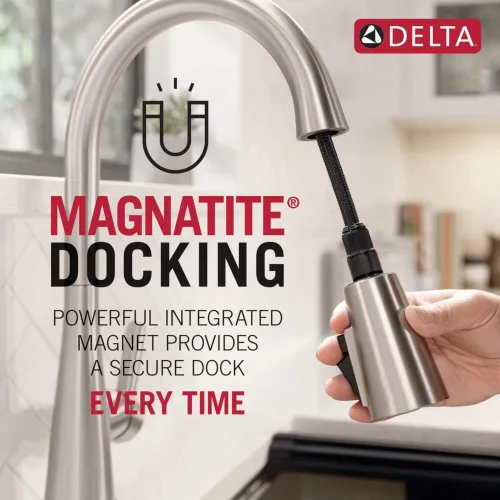 Vista 5 de Delta Faucet Essa Llave de una manija para bar/preparación con acoplamiento de magnatita y cabezal rociador Touch-Clean, 9913-AR-DST