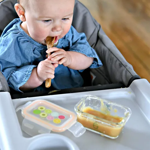 Vista 6 de Sage Spoonfuls Recipientes de vidrio para alimentos para bebés con tapas, paquete de 6, tarros de comida para bebés de 4 onzas, duraderos y a prueba