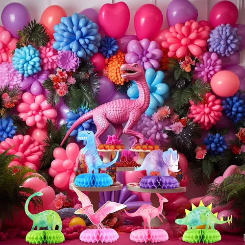 Vista 5 de Centros de mesa de dinosaurio para baby shower, 12 piezas de centros de mesa de nido de abeja de dinosaurio para decoraciones, decoración de mesa