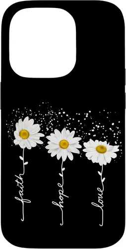Vista 17 de Funda para iPhone 14 Pro Max Faith Hope Love para regalo, diseño de margaritas blancas