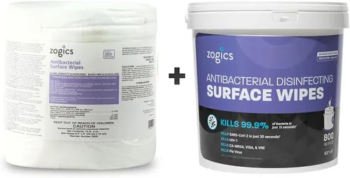 Vista 3 de Zogics Toallitas antibacterianas, toallitas desinfectantes para superficies y equipos de gimnasio registradas en la EPA (800 toallitas) +
