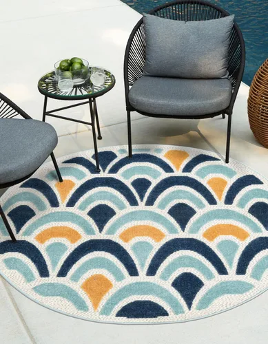 Vista 10 de Unique Loom Belize Outdoor Collection - Alfombra rectangular de 2 x 3 pies 1 pulgada, color azul y naranja