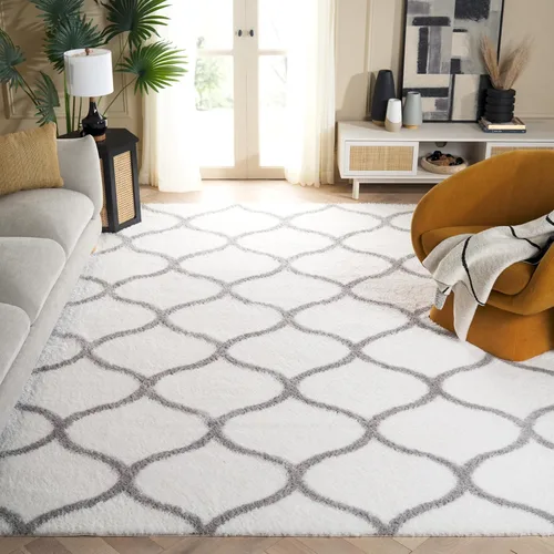 Vista 48 de SAFAVIEH Tahoe Shag Collection - Alfombra para pasillo, 2 x 9 pies, color beige y blanco, diseño de enrejado, no desprende pelusa y de fácil