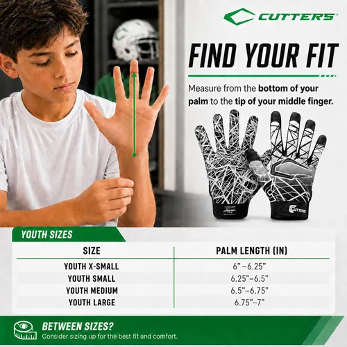 Vista 6 de Guantes de fútbol Cutters - Guantes de receptor de fútbol para el día del partido con agarre de silicona de alta adherencia, soporte y protección